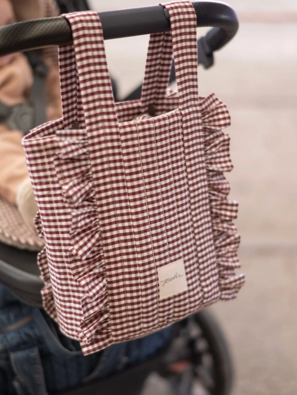Pehr Gingham Stroller Bag – Mulberry | Quilted Diaper Bag Set - Picture 2 of 6